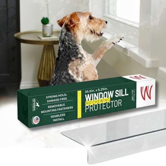 CLAWGUARD Clear Plexiglass Window Sill Protector for Dogs & Cats, Window Ledge Scratch Guard Cover with Adhesive Mount Tabs, 35.5 x 5.25 in