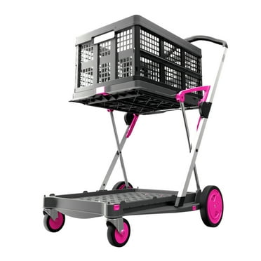 CLAX® Multi use Functional Collapsible carts | Mobile Folding Trolley | Shopping cart with Storage Crate | Platform Truck (Pink)