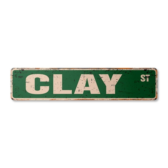 CLAY Vintage Aluminum Street Sign Childrens Name Room Metal Sign rustic metal tin | Indoor/Outdoor | 18" Wide