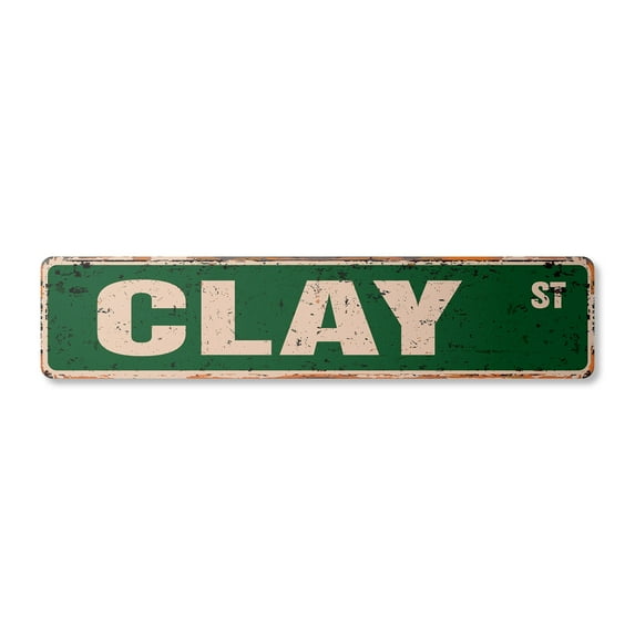CLAY Vintage Aluminum Street Sign Childrens Name Room Metal Sign rustic metal tin | Indoor/Outdoor | 30" Wide
