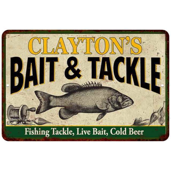 CLAYTON'S Bait & Tackle Metal Sign Man Cave 8x12 208120016256