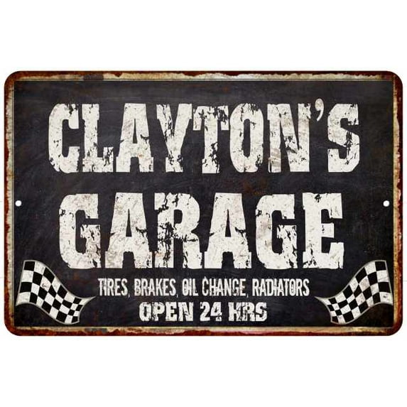 CLAYTON'S Garage Black Grunge Sign 12 x 18 Matte Finish Metal 112180005382