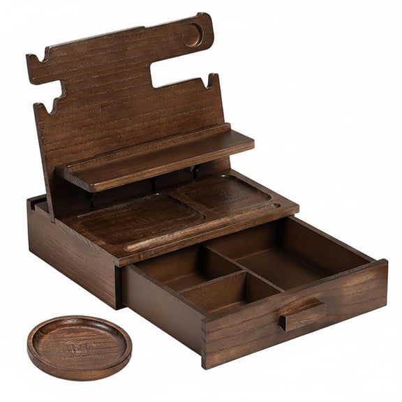 CLBDRESS Wood Phone Docking Station with Drawer Key Holder Stand Watch & Accessories Gifts for Men Women Husband Boyfriend Birthday