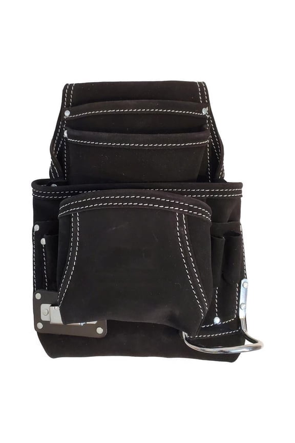 10 pocket Suede Leather Tool and Fastener Pouch Black