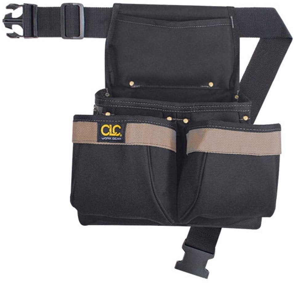 Custom Leather Craft Framer's Nail and Tool Bag with Belt - 5 Pockets - Multicolor, 11" W x 14" H x 7" D