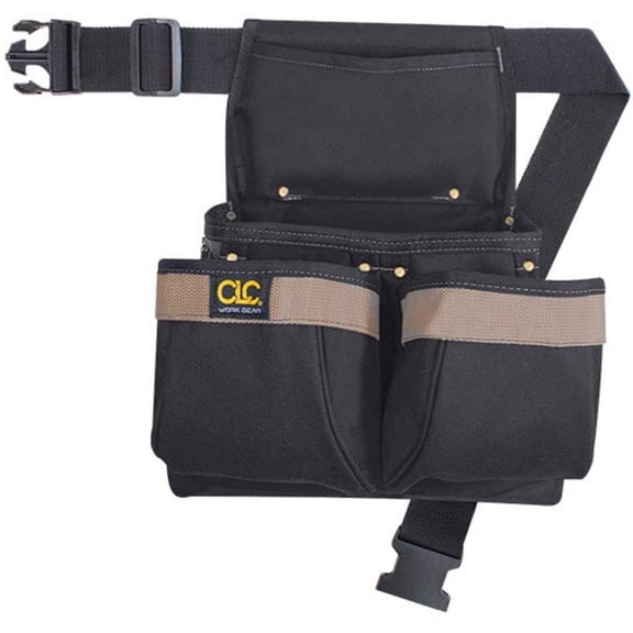 Custom Leather Craft Framer's Nail and Tool Bag with Belt - 5 Pockets - Multicolor, 11" W x 14" H x 7" D