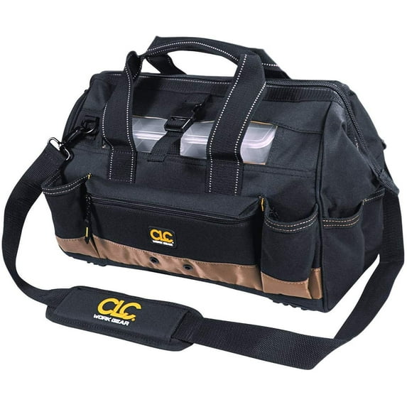 Custom Leather Craft Tool Tote Bag 1534 - 23 Pockets, Top Plastic Tray - 16 Inch, Black