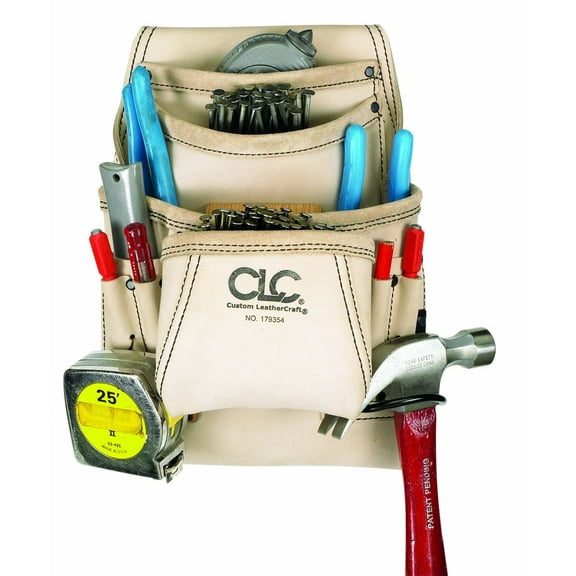 Custom Leather Craft Carpenter's Nail and Tool Bag 179354 - Reversed Top Grain, 10-Pocket