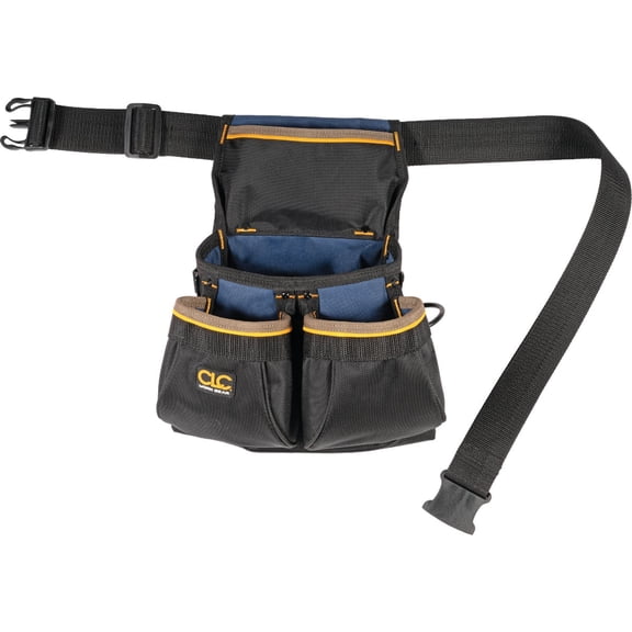 CLC Custom Leathercraft PK1836 Framer's Nail and Tool Bag with Poly Web Belt, Poly, 5-Pocket, Black/Blue