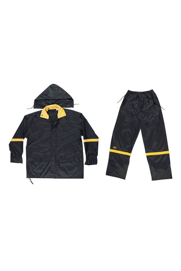 Custom Leathercraft Rain Wear R103M Black Nylon 3-Piece Rain Suit, Medium