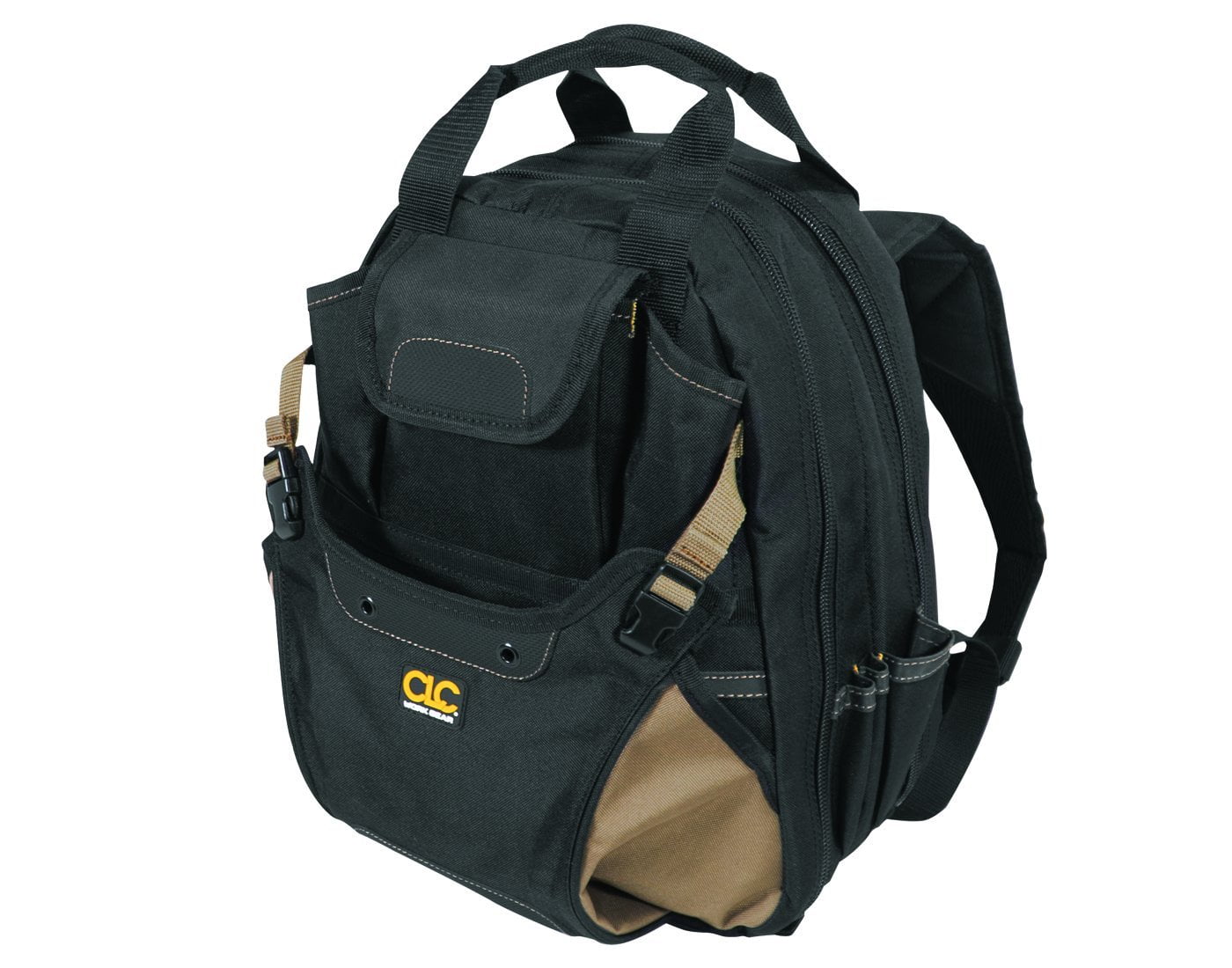 Black and Beige Heavy Duty Carpenter's Tool Backpack with Padded Support