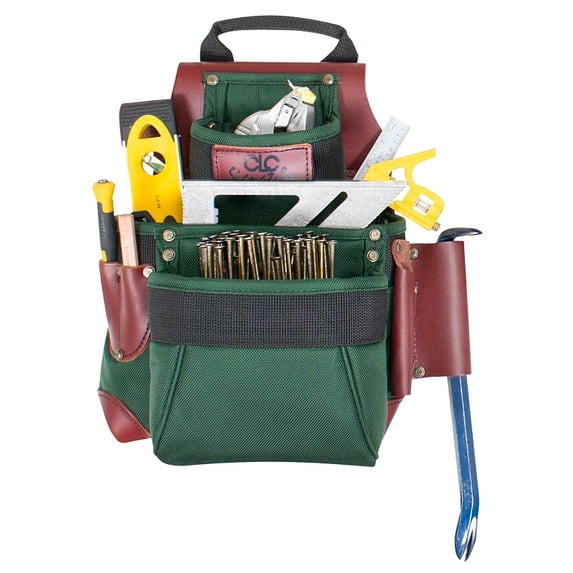 CLC Signature Elite 51685 Nail and Tool Bag, 7-Pocket, Nylon, Green