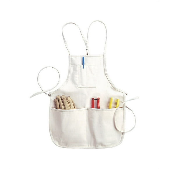 CLC Tool Works Series C11 Bib Apron, 29 to 46 in Waist, Cotton, White, 4-Pocket