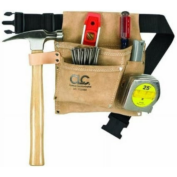 Custom Leather Craft 3 Pocket Nail and Tool Bag IP489X With Polyweb Belt - Multicolor