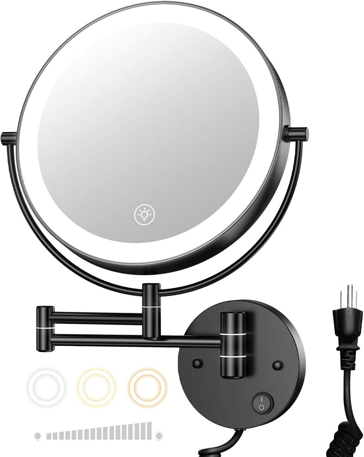 CLCL 9” Wall Mounted Lighted Magnifying Mirror, 1X/10X Magnification ...
