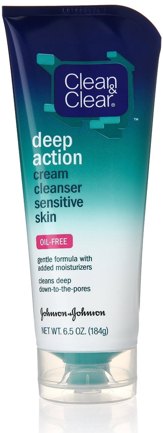 CLEAN & CLEAR Deep Action Cream Cleanser, Sensitive Skin Oil-Free 6.50 oz (Pack of 4)