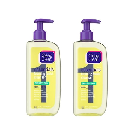 CLEAN & CLEAR Foaming Facial Cleanser Sensitive Skin 8 oz (Pack of 2)