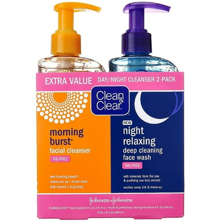 CLEAN & CLEAR Morning Burst&Night Relaxing Cleansing Face Wash Pack, 1 ea (Pack of 2)