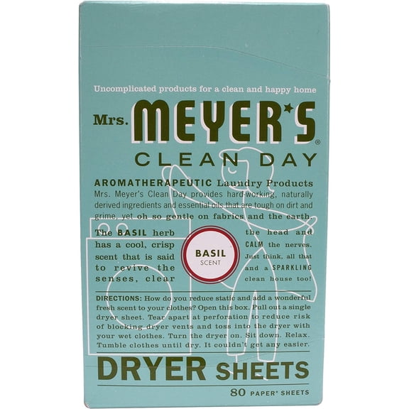 CLEAN DAY Dryer Sheets, Fabric Softener, Reduces Static, Infused with Essential Oils, Basil, 80 Count