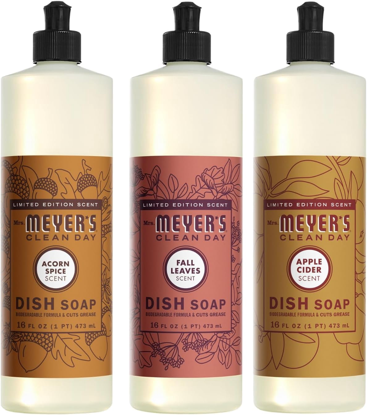 CLEAN DAY Liquid Dish Soap 3 Pack Variety, Acorn Spice, Apple Cider ...