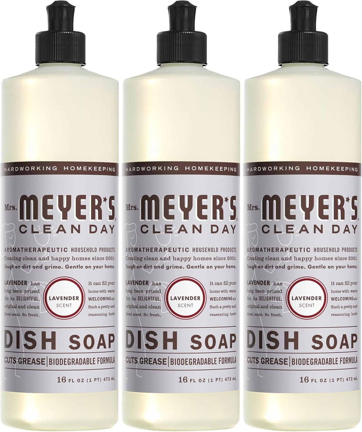 CLEAN DAY Liquid Dish Soap, Lavender, 16 fl. oz - Pack of 3