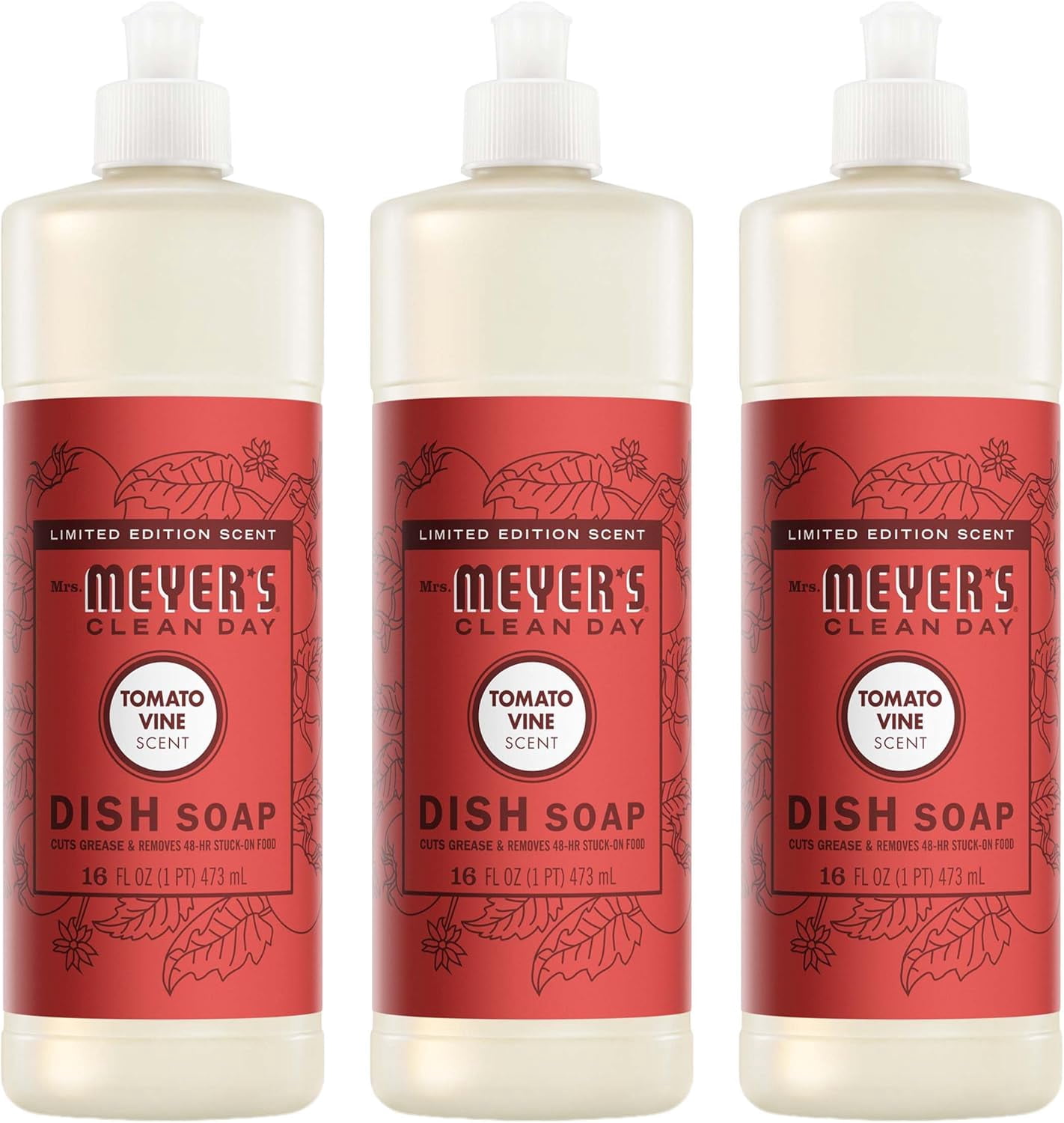 CLEAN DAY Liquid Dish Soap, Tomato Vine Scent, 16 Fl Oz Bottle - 3 Pack