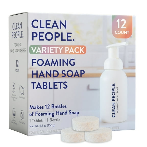 THE CLEAN PEOPLE Scented Variety Pack Foaming Hand Soap Tablets - Mess Free, Gentle on Skin, Makes 12 x 8 fl oz Bottles of Soap (12 Count, Variety Pack)
