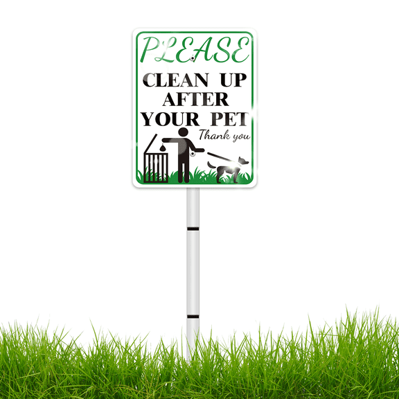 CLEAN UP AFTER YOUR PET Sign,Yard Signs With Stakes,Pick Up After Your Dog Signs,Warning Sign With Stake, No Dog Poop Signs For Yard, Keep Off Grass Sign