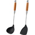 thumbnail image 1 of CLEANCOOL Silicone Spatula and Ladle Tool Set - Wok Tools, Wok Utensil,Stainless Steel Non Stick Heat-Resistant Kitchen Utensils BPA Free Cooking Utensils Cookware Wooden Handle,2 Pieces, 1 of 10