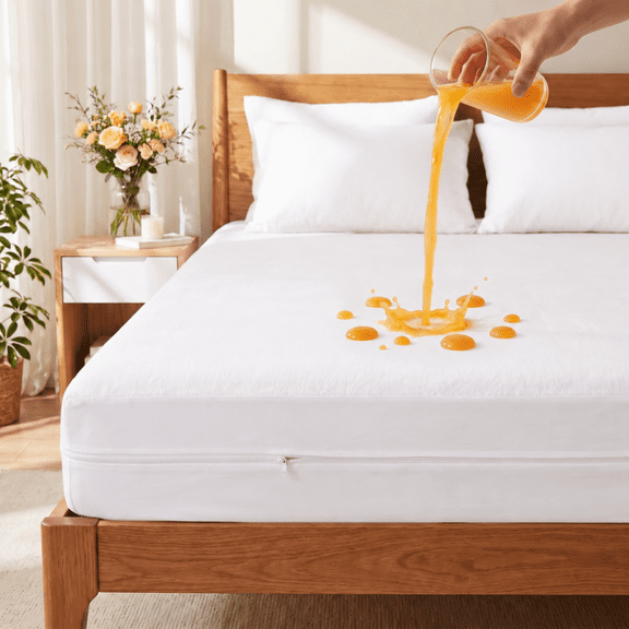 CLEANCOOL Waterproof Zippered Mattress Protector, Breathable Noiseless Mattress Encasement, Fits up to 14" Deep, Twin XL, White