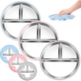 thumbnail image 1 of CLEANCOOLStainless Steel Toddler Plates Silicone Suction,3 Packs Non-Slip Baby Plates,Divided Portion,Food-Grade Silicone Plate for Kids,LEAD-FREE Dishwasher Safe, Green Blue Pink, 1 of 10