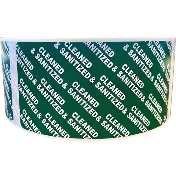 CLEANED & SANITIZED Tamper Resistant Security Green Labels | 2 x 4" inch - 500 Pack | InStockLabels.com