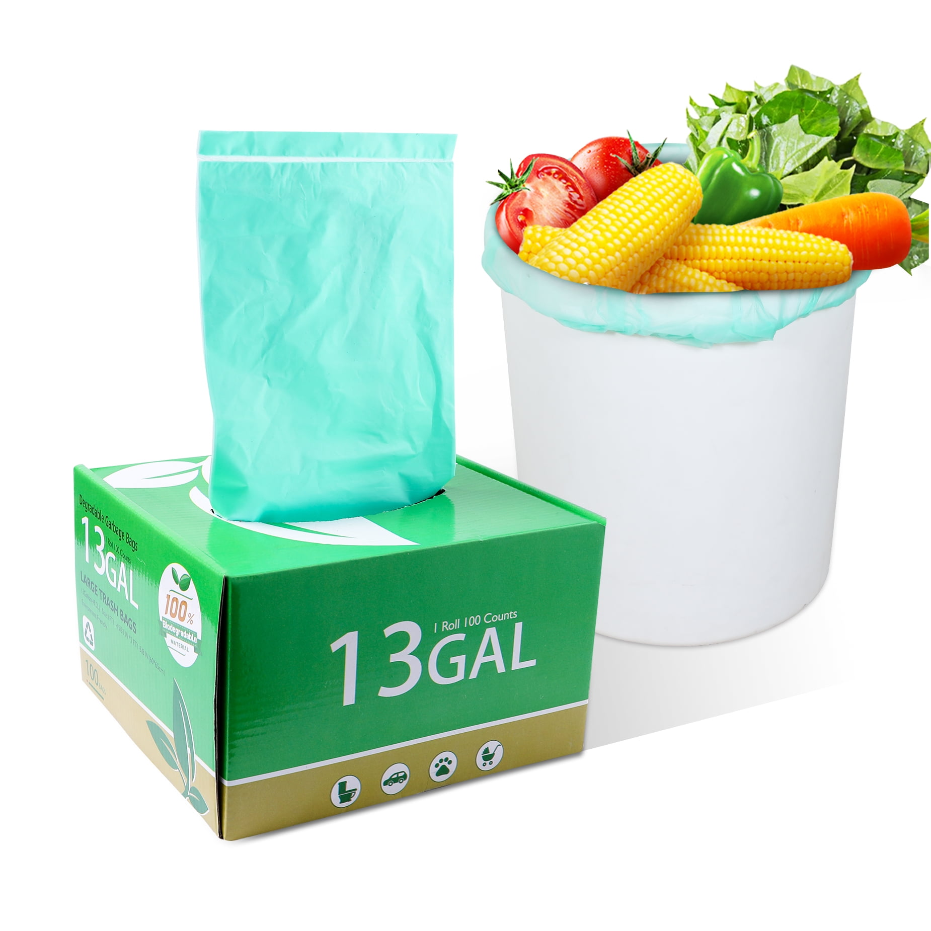 CLEANHOME 100Count 13Gallon Compostable Trash Can Liners