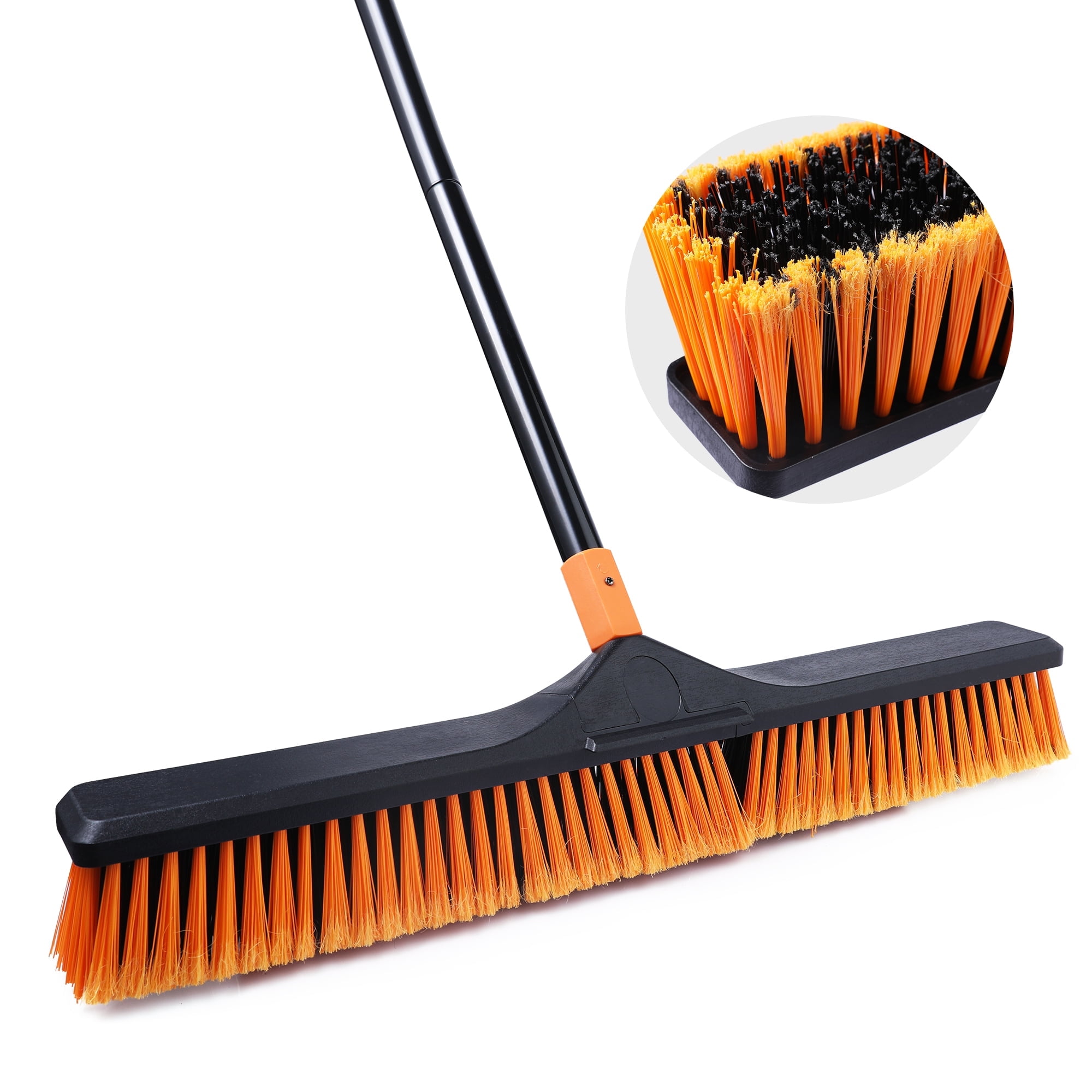 CLEANHOME 24" Heavy Duty Push Broom Brush Stiff Bristles Outdoor Indoor Cleaning for Floor, Tile, Patio, Deck, Concrete, Orange