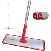 CLEANHOME Microfiber Dust Mop with Extension Pole Multifunctional Sweeping Mopping Flat Mop with 1 Extra Washable Replacement Pads for Hardwood Cleaning,Red