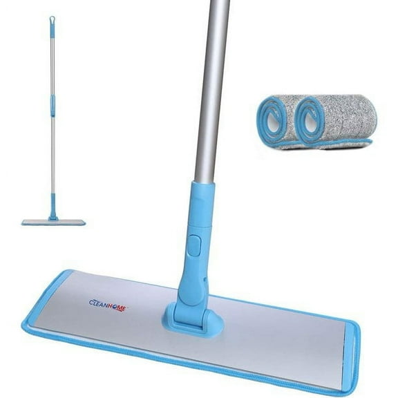 CLEANHOME Microfiber Dust Mop with Extension Pole Multifunctional Sweeping Mopping Flat Mop with 1 Extra Washable Replacement Pads for Hardwood Cleaning,Blue