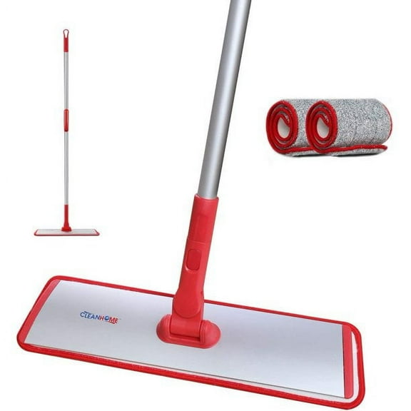 CLEANHOME Microfiber Dust Mop with Extension Pole Multifunctional Sweeping Mopping with 1 Extra Washable Replacement Pads for Hardwood Cleaning,Red