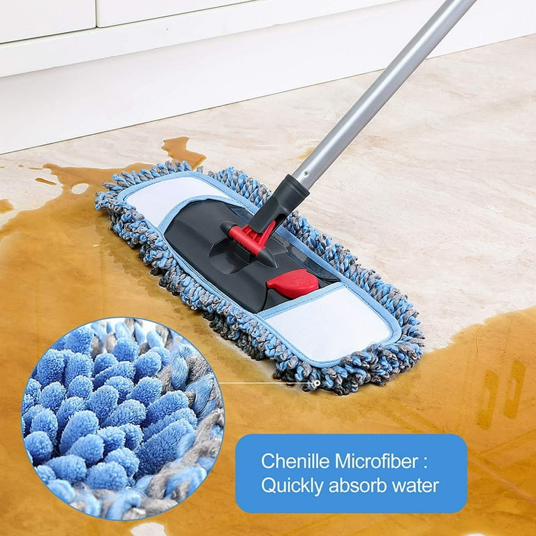 CLEANHOME Dust Mop for Floor Cleaning Microfiber Professional Dry & Wet  Flat Mops for Tile Floors with a Extra Chenille Refill Mopping Pad for