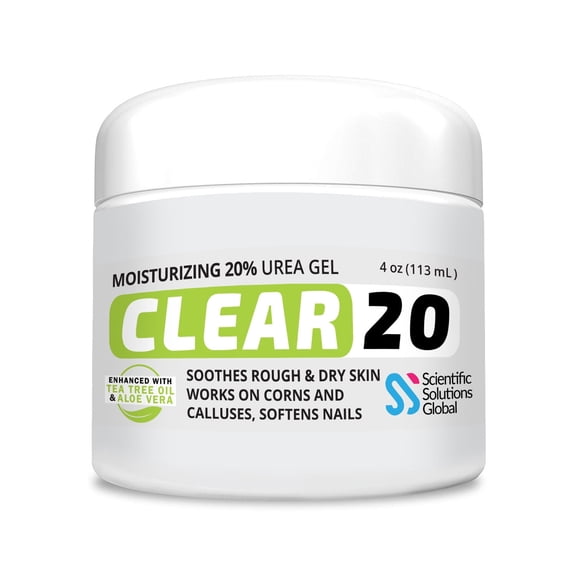 CLEAR 20 Urea Gel, 20% Urea, 4 oz - Intensely Moisturizing Foot & Heel Gel with Tea Tree, Coconut Oil & Aloe Vera