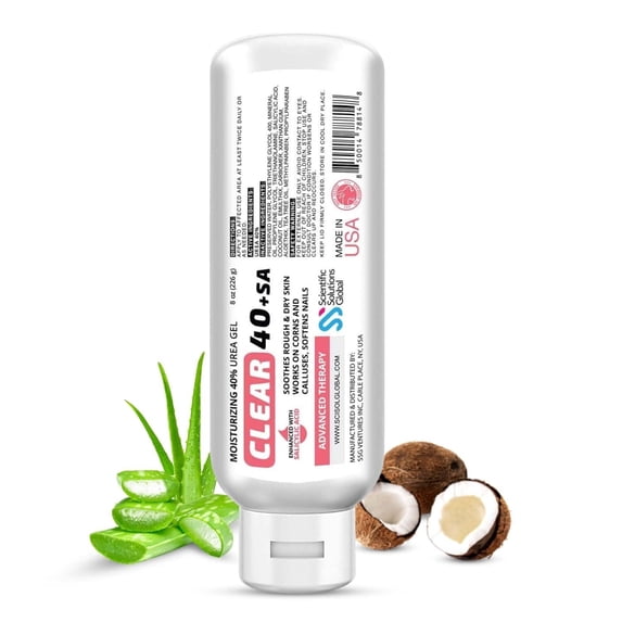 CLEAR 40 Urea Cream 40 Percent for Feet Maximum Strength (8oz) | Softens Cracked Heels & Dry Skin Urea Cream 40 Percent - Tea Tree & Coconut Oil | Urea Cream for Callus & Corn Treatment | Made in USA