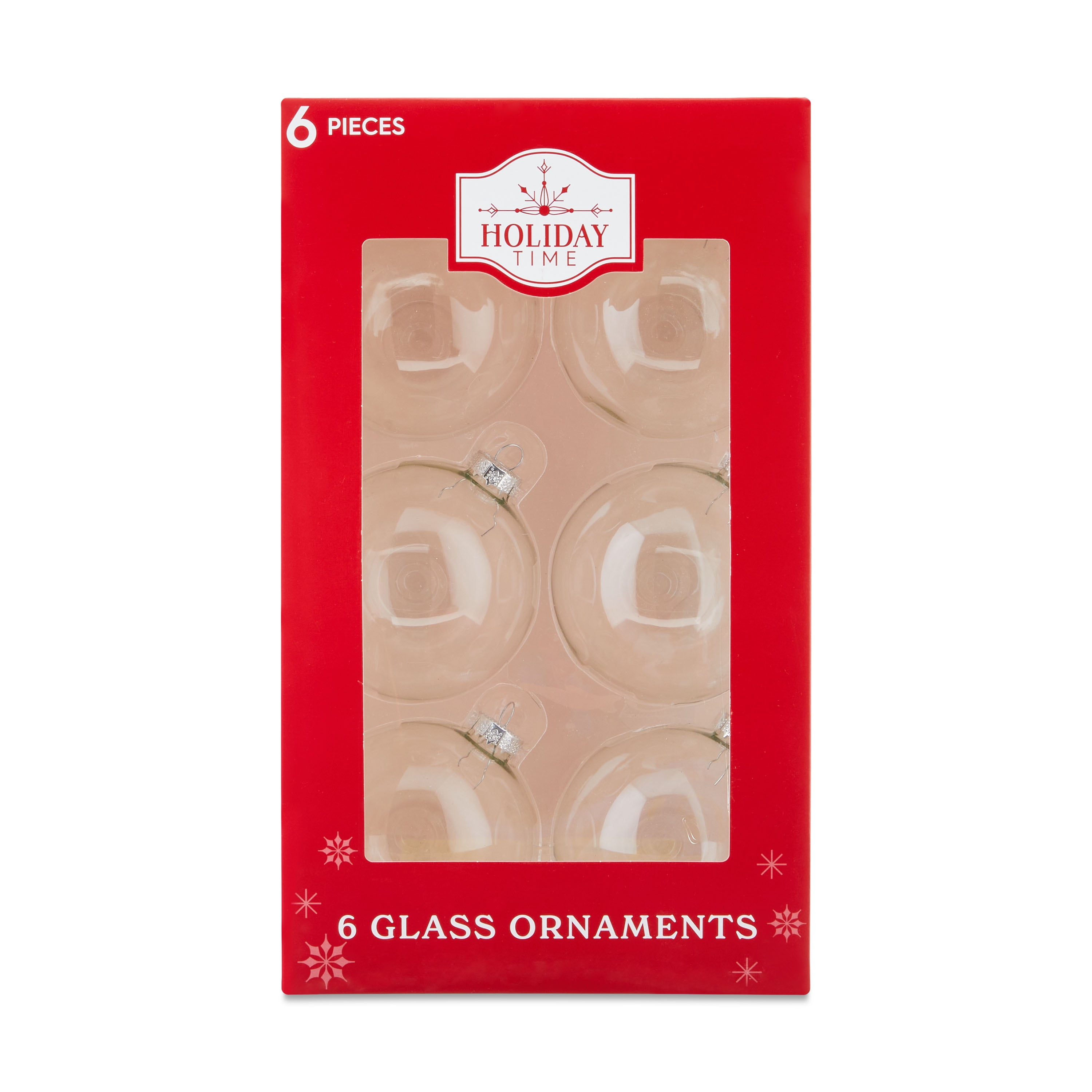 6-Count Clear Glass Ball Christmas Ornaments, by Holiday Time