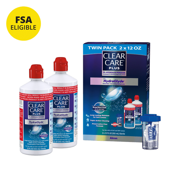 CLEAR CARE PLUS Cleaning & Disinfecting Contact Lens Solution with Case, 12 fl oz, Twin Pack