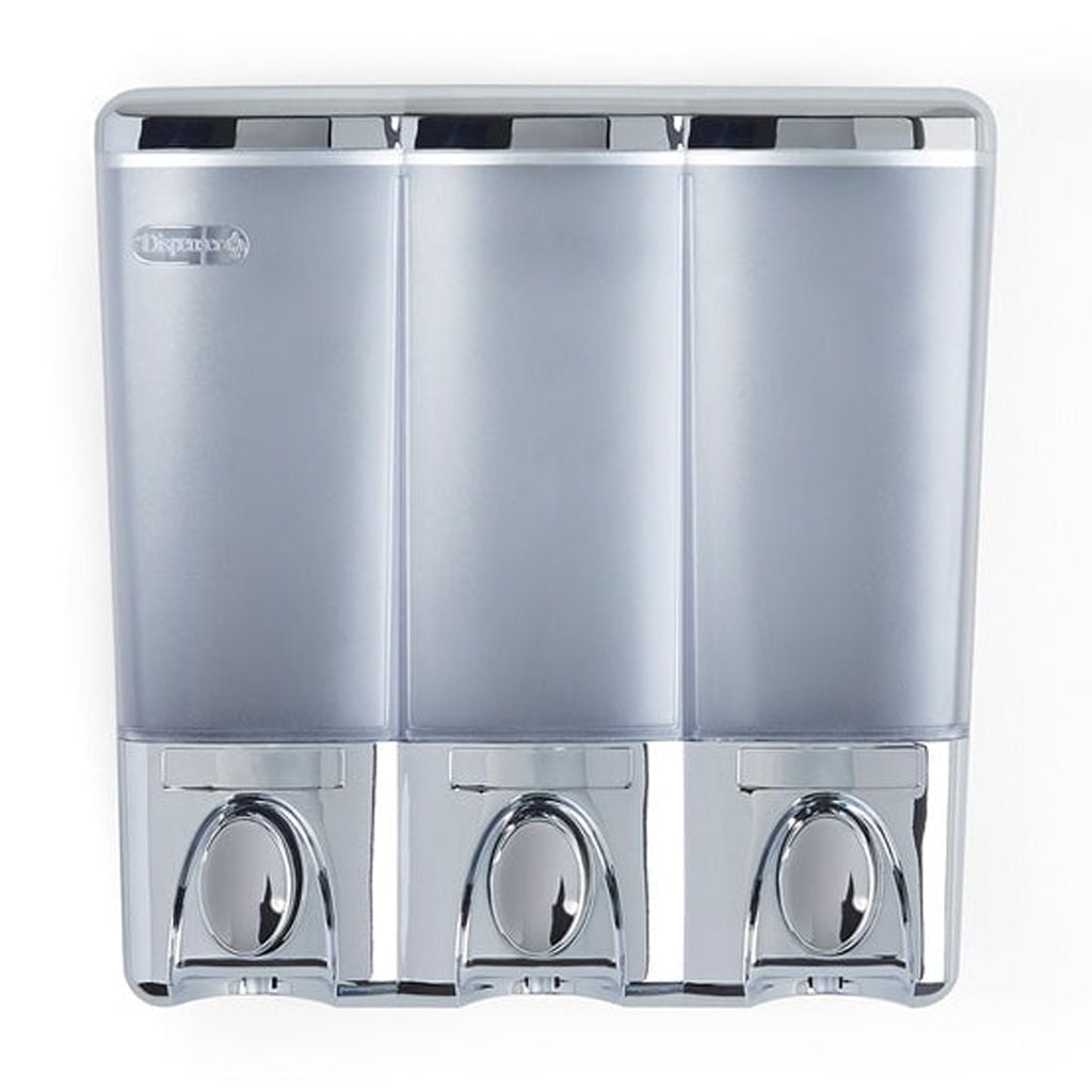 Clear and Chrome 3-Chamber Wall Mounted Shower Dispenser