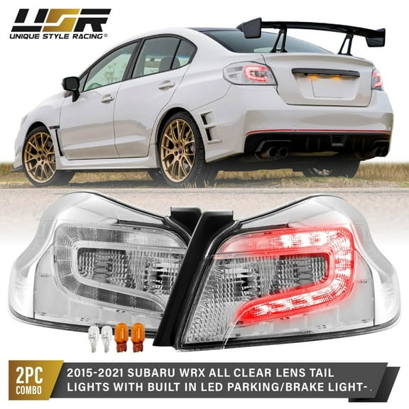 CLEAR Lens Tail Light Red LED (Left + Right) Pair For 15-21 Subaru WRX STi VA