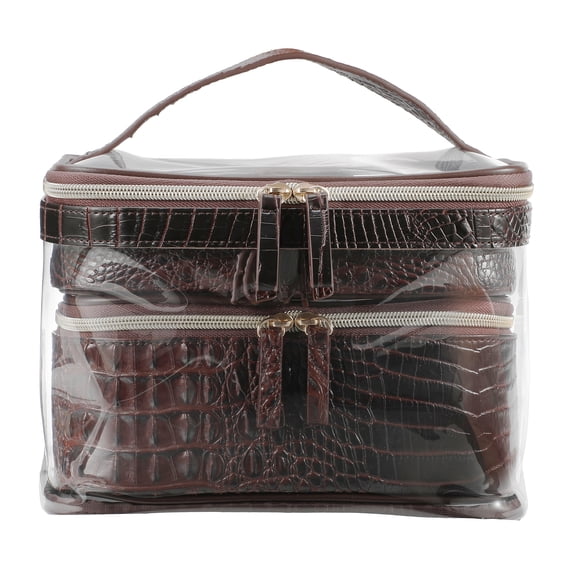 Cosmetic Bag Clear Train Case with Accessory Pouches and Two Tone Texture Trim, 4 Piece Set