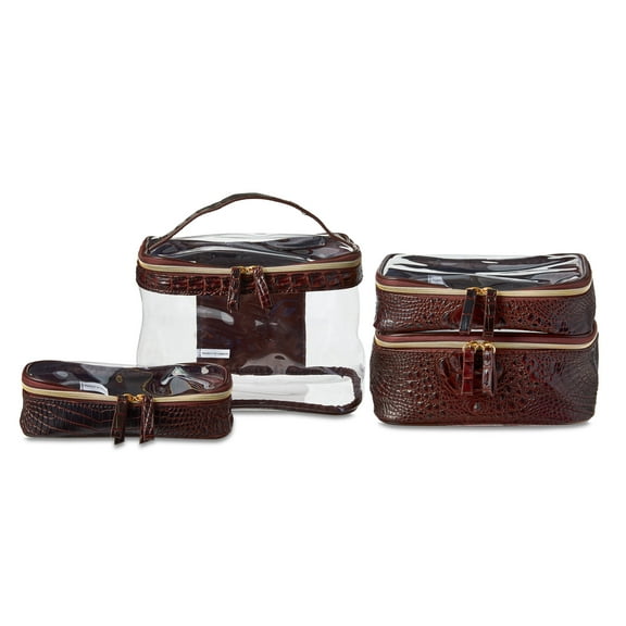 Cosmetic Bag Clear Train Case with Accessory Pouches and Two Tone Texture Trim, 4 Piece Set