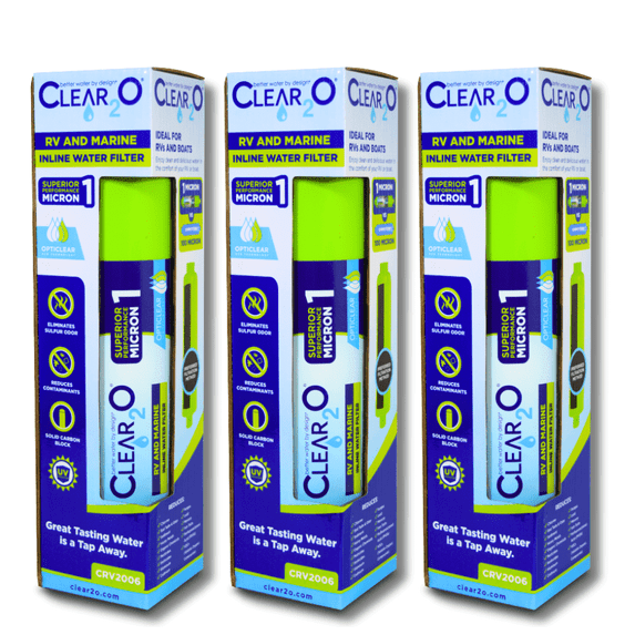 CLEAR2O RV & MARINE INLINE WATER FILTER 3 Pack Eliminates Sulfur Taste, Odors, and Contaminants for Fresh, Clean Drinking Water