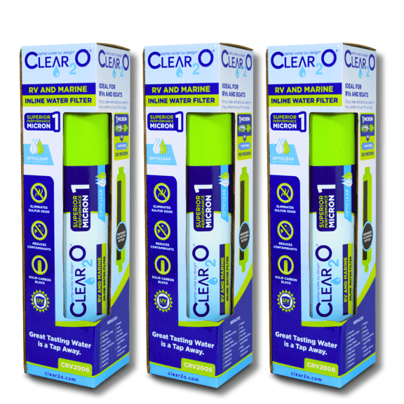 CLEAR2O RV & MARINE INLINE WATER FILTER 3 Pack Eliminates Sulfur Taste, Odors, and Contaminants for Fresh, Clean Drinking Water