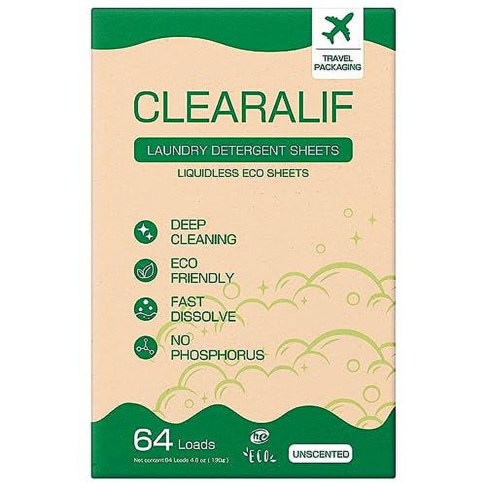 CLEARALIF Laundry Detergent Sheets, Unscented, 64 Load, CLEARALIF