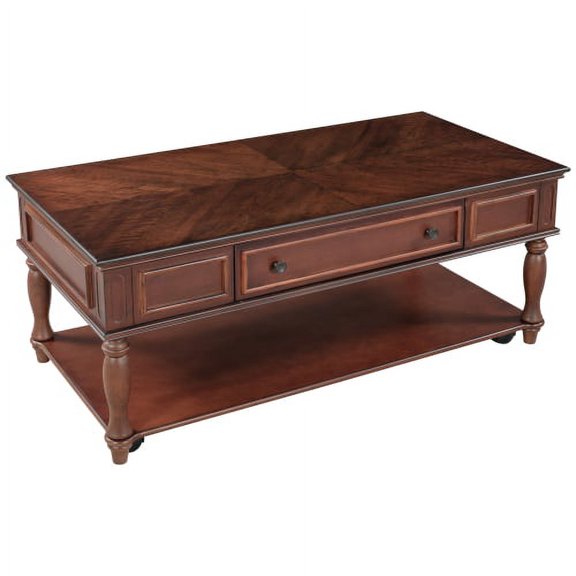 CLEARANCE! 2-Tier Coffee Table with Drawers,Large Storage Space 2-Tone Retro Cocktail Table with Rubber Wood Legs,Easy Movable with 4 Caster Wheels for Living Room